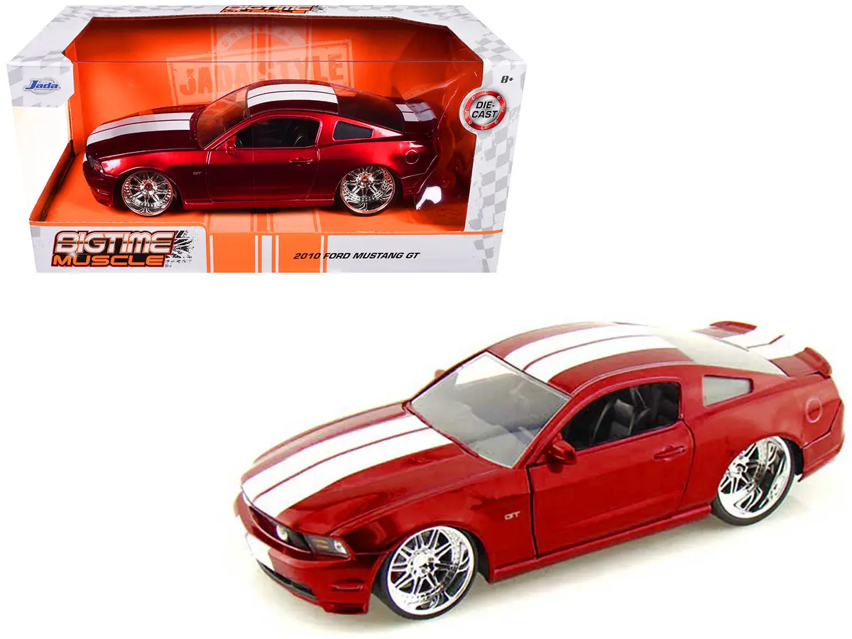 2010 Ford Mustang Gt Red Metallic With White Stripes "Bigtime Muscle" Series 1/24 Diecast Model Car By Jada 1