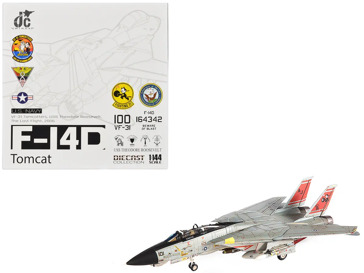 Grumman F-14D Tomcat Fighter Aircraft "Vf-31 Tomcatters Uss Theodore Roosevelt The Last Flight" (2006) United States Navy 1/72 Diecast Model By Jc Wings 1