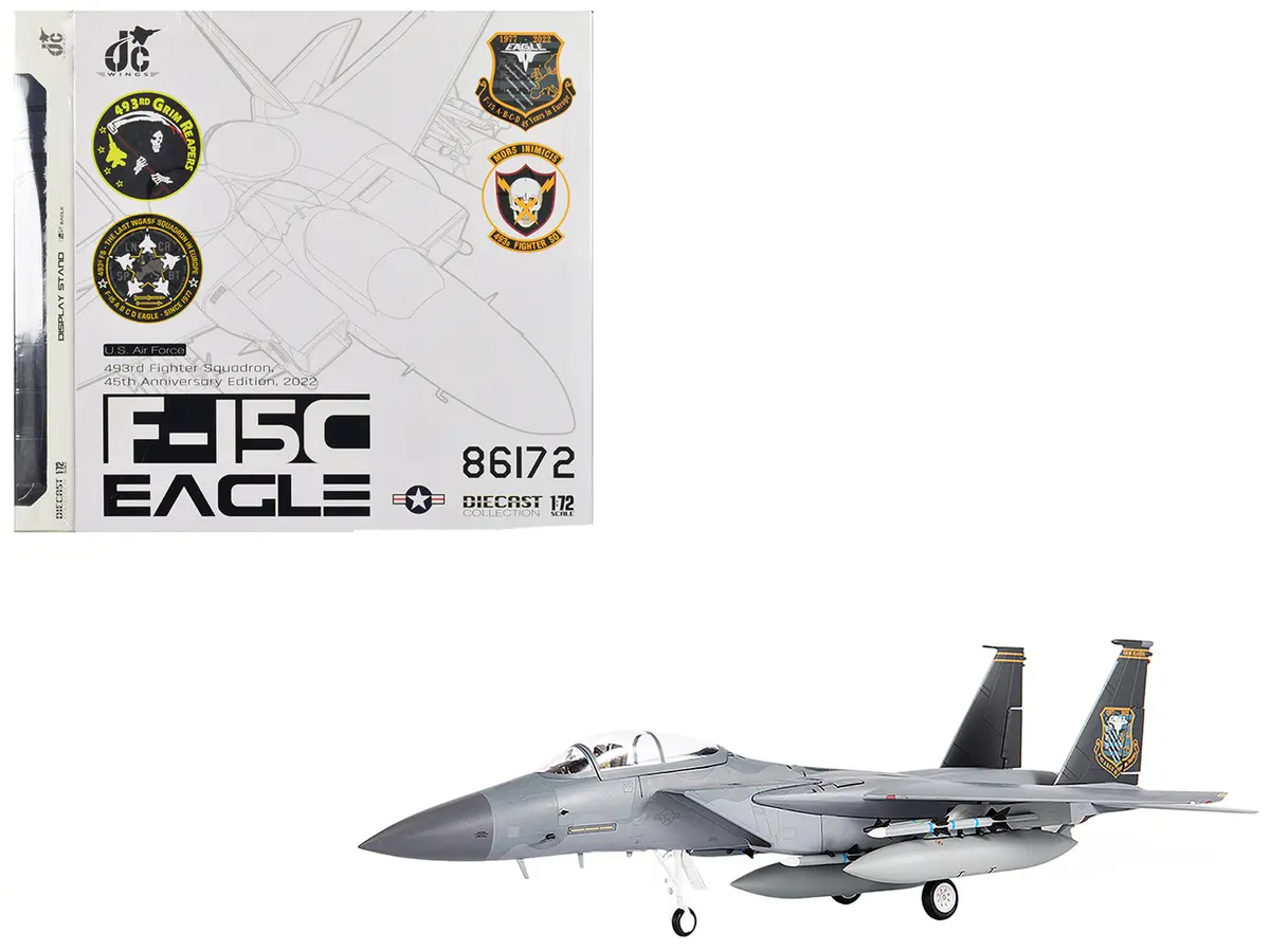 Mcdonnell Douglas F-15C Eagle Fighter Aircraft "493Rd Fighter Squadron Grim Reapers 45Th Anniversary Edition" (2022) United States Air Force 1/72 Diecast Model By Jc Wings 1