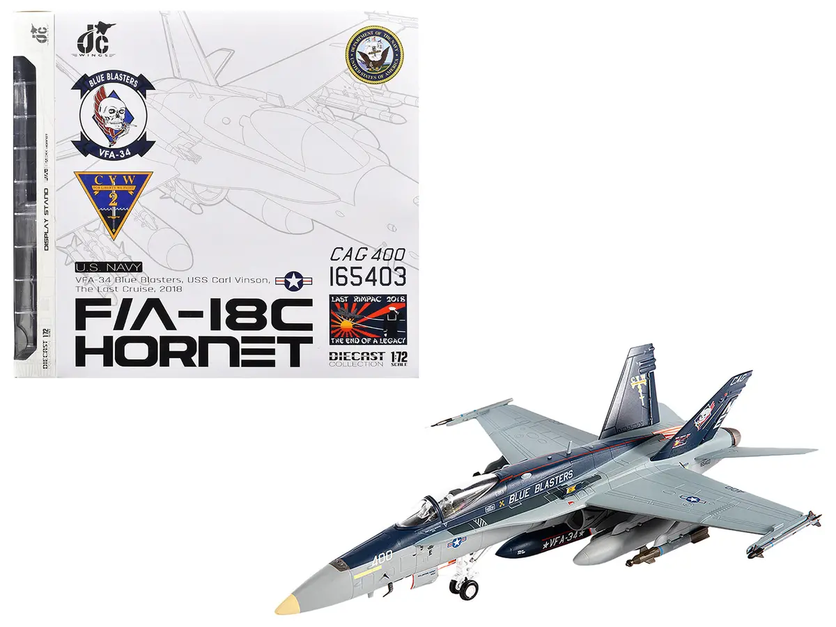 Mcdonnell Douglas F/A-18C Hornet Aircraft "Vfa-34 Blue Blasters Uss Carl Vinson Last Cruise" (2018) United States Navy 1/72 Diecast Model By Jc Wings 1