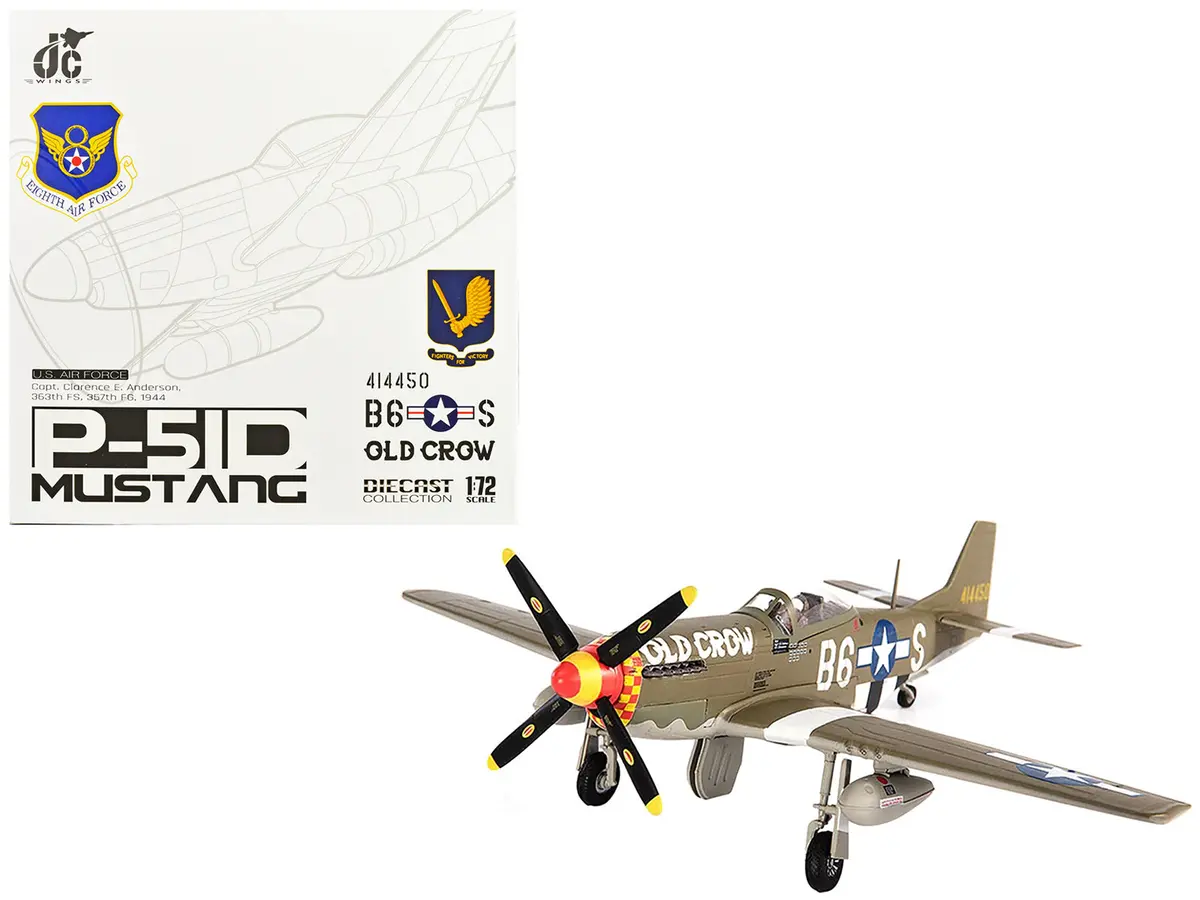 North American P-51D Mustang Fighter Aircraft "Captain Clarence E. Anderson 363Rd Fs 357Th Fg Old Crow" (1944) United States Air Force 1/72 Diecast Model By Jc Wings 1
