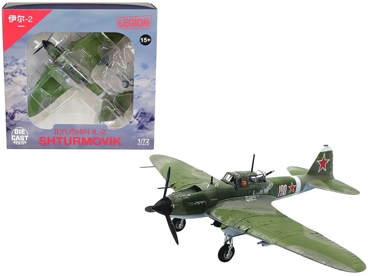 Ilyushin Il-2M3 Sturmovik Aircraft #100 Green Camouflage "Piloted By Vasily Emelyanenko" Soviet Air Force 1/72 Diecast Model Airplane By Legion 1