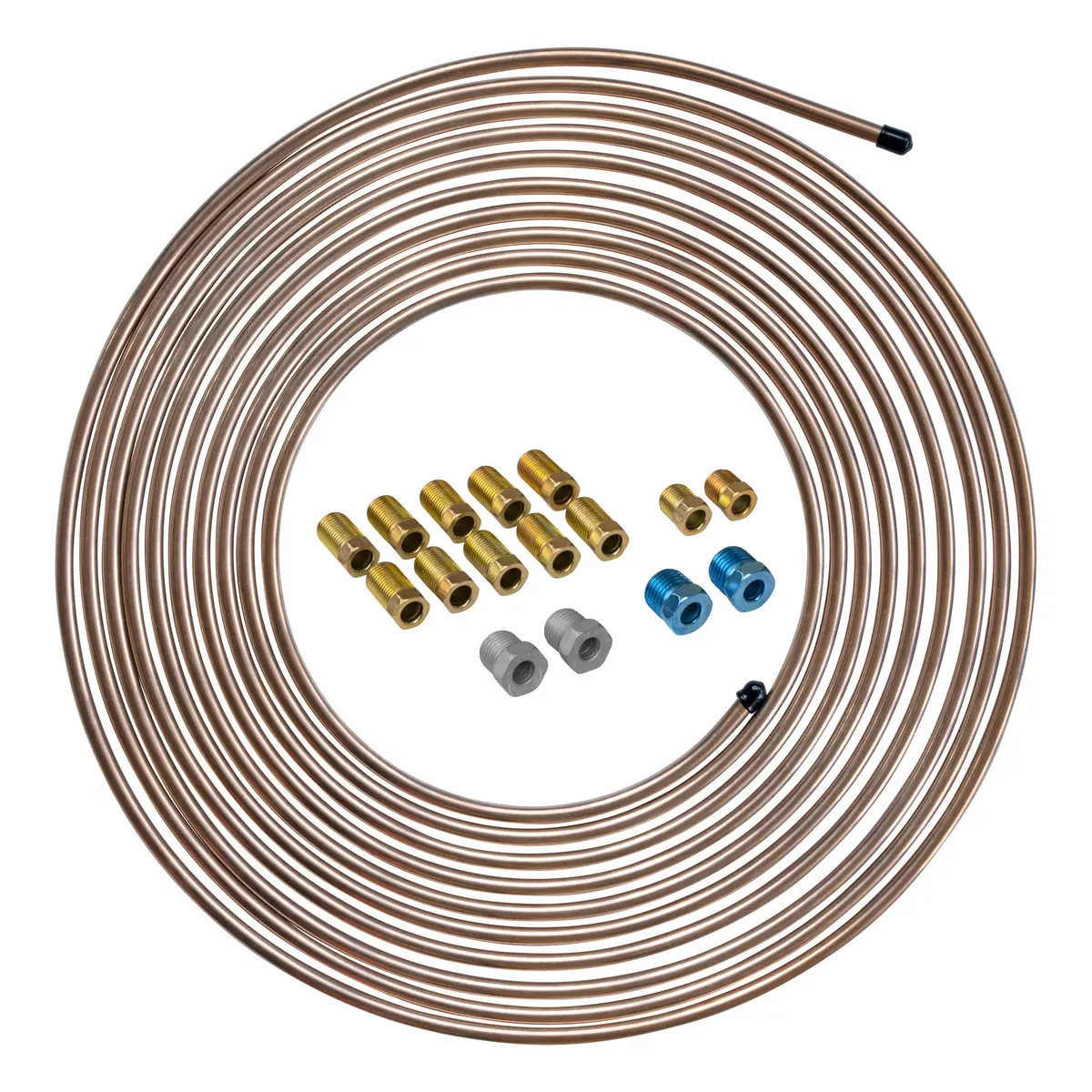 1/4" X 25' Copper Coated Steel Brake Line Tubing Coil And Fitting Kit 1
