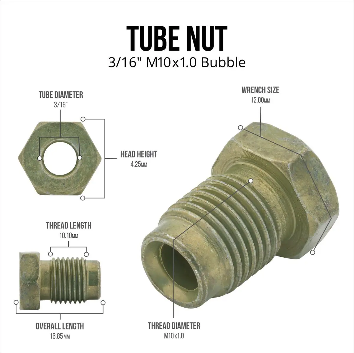 3/16" Metric 10X1.0 Bubble | Steel Tube Nut | 10Ct 2