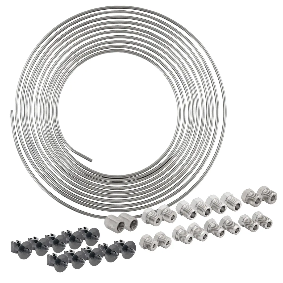 Professional 3/16" X 25' | Stainless Steel Brake Line Replacement Coil Pro Kit Brake Line Clips | 18 Fittings 1