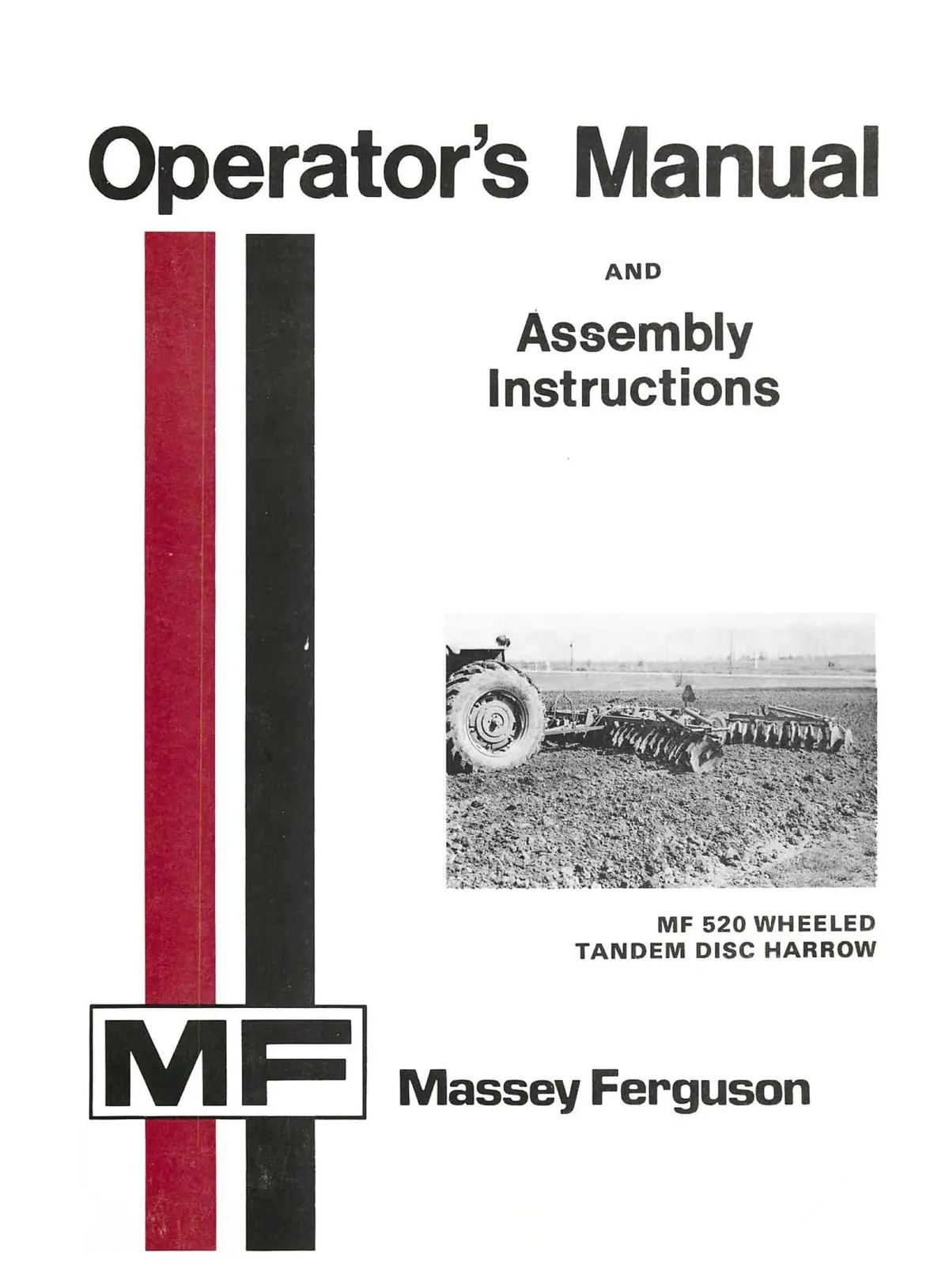 Massey Ferguson Mf 520 Wheeled Tandem Disc Harrow Operator's Manual And Assembly Instructions 1
