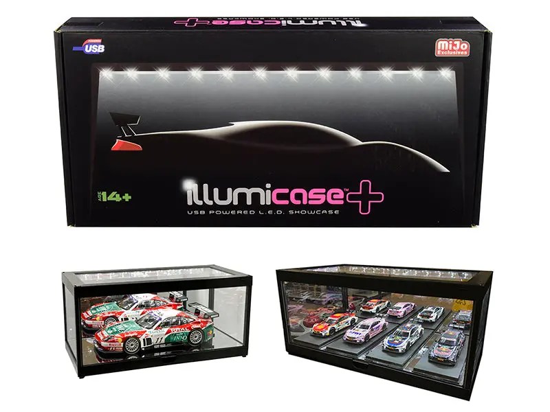 Black Collectible Display Show Case Illumicase+ With Led Lights And Mirror Base And Back For 1/64 1/43 1/32 1/24 1/18 Scale Models By Illumibox 1