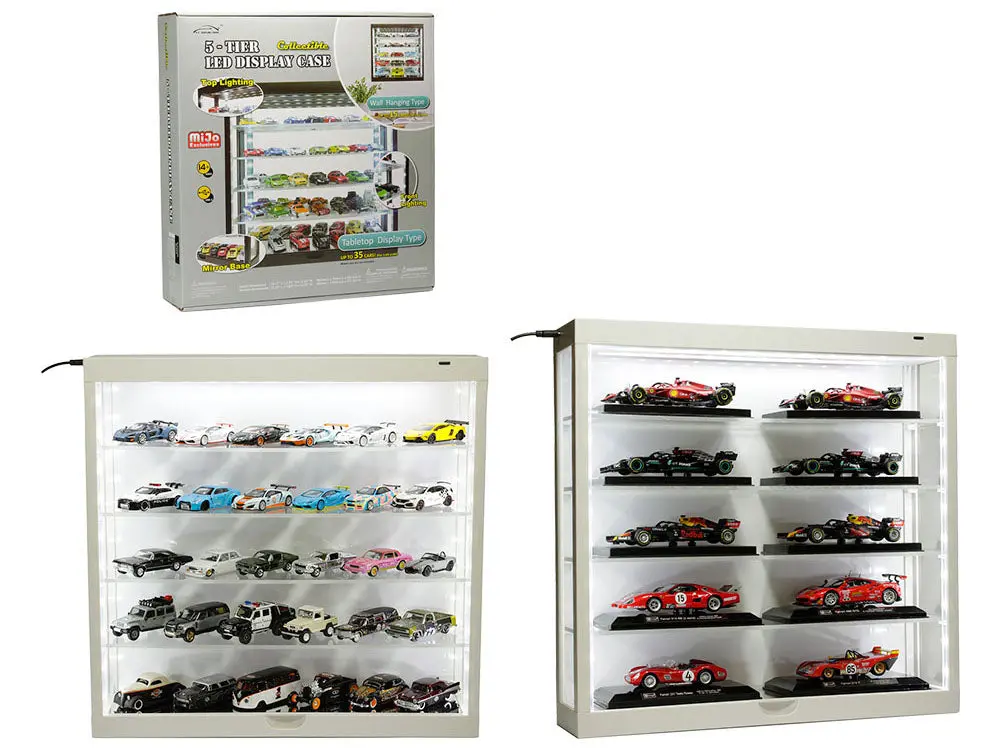 Showcase Wall Mount 5 Tier Display Case White With White Back Panel "Mijo Exclusives" For 1/64-1/43 Scale Models 1