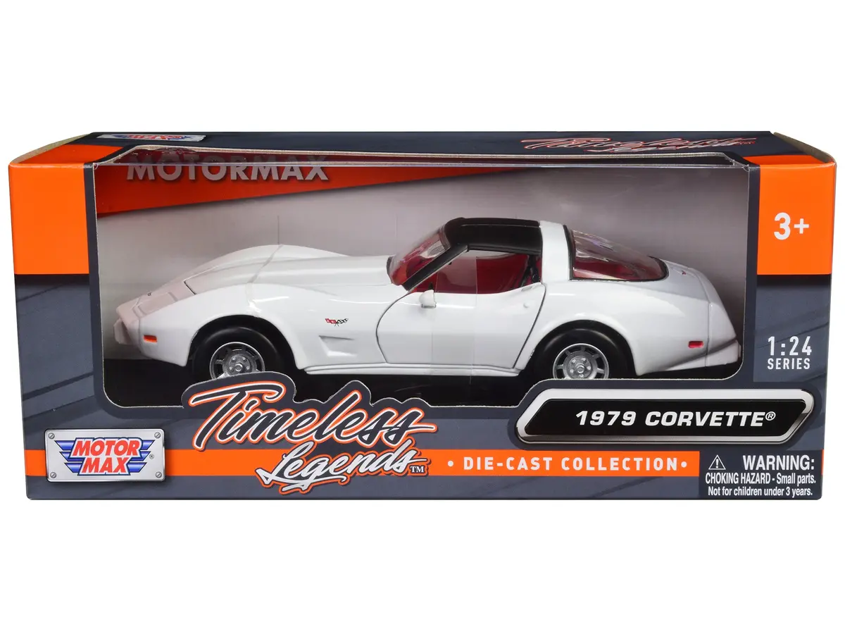 1979 Chevrolet Corvette C3 White With Black Top And Red Interior "Timeless Legends" Series 1/24 Diecast Car Model By Motormax 1