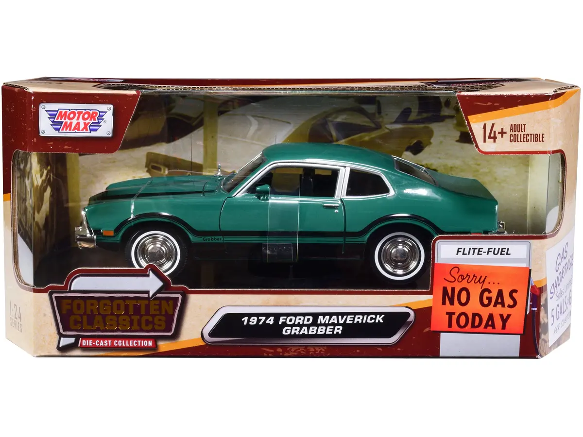 1974 Ford Maverick Grabber Green With Black Stripes "Forgotten Classics" Series 1/24 Diecast Model Car By Motormax 1
