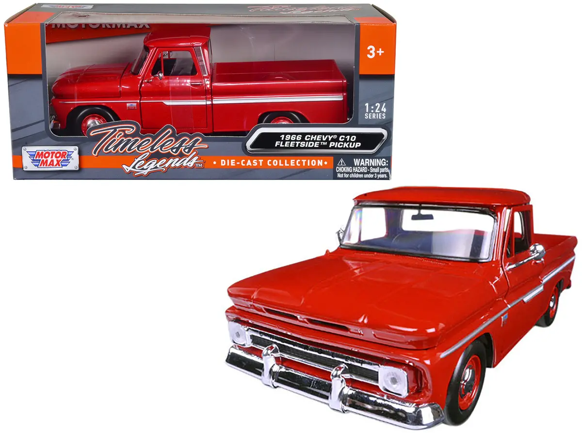1966 Chevrolet C10 Fleetside Pickup Truck Red 1/24 Diecast Model By Motormax 1