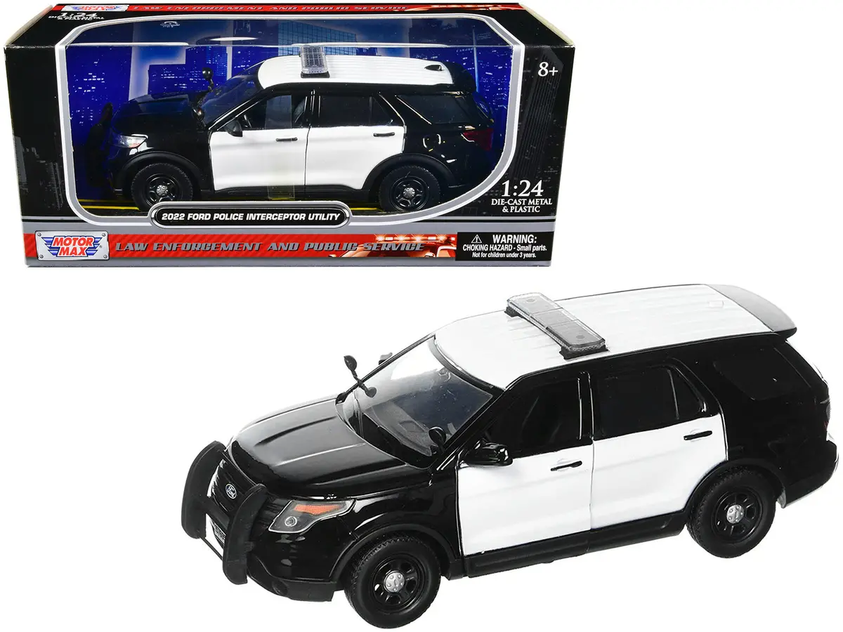 2022 Ford Police Interceptor Utility Unmarked Black And White 1/24 Diecast Model By Motormax 1