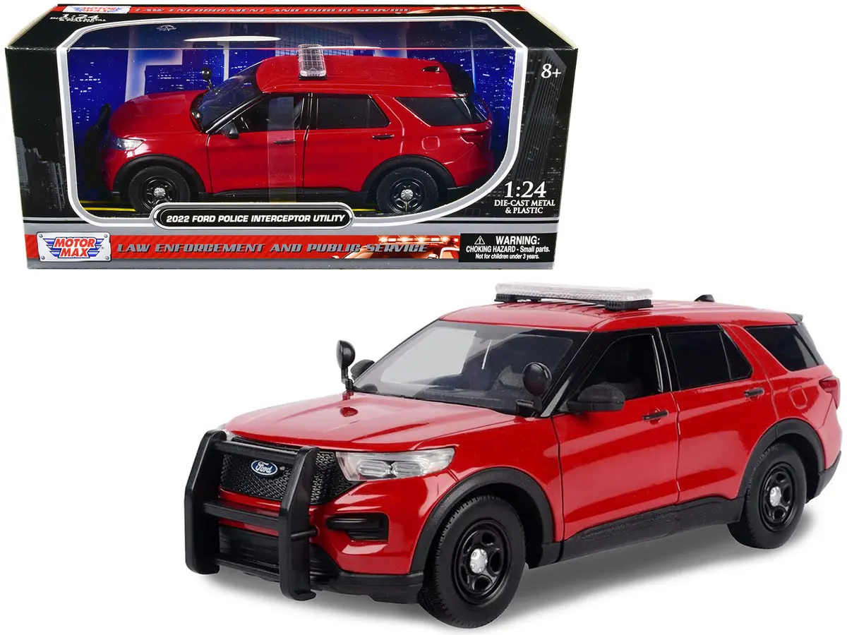 2022 Ford Police Interceptor Utility Unmarked Red 1/24 Diecast Model By Motormax 1