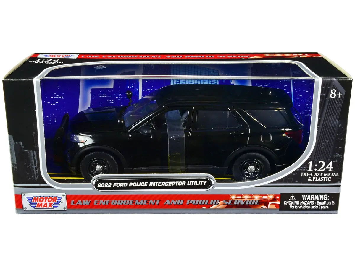 2022 Ford Police Interceptor Utility Unmarked Slick-Top Black 1/24 Diecast Model By Motormax 1