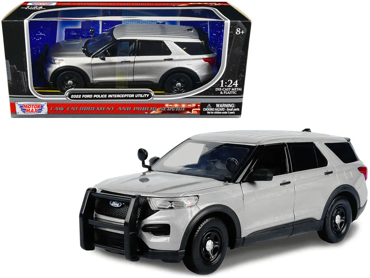 2022 Ford Police Interceptor Utility Unmarked Slick-Top Silver 1/24 Diecast Model Car By Motormax 1