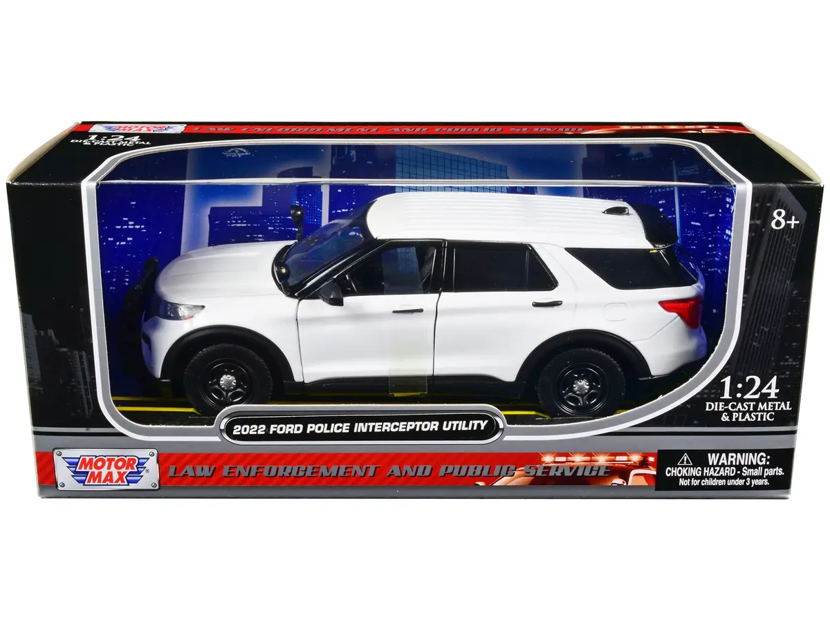 2022 Ford Police Interceptor Utility Unmarked Slick-Top White 1/24 Diecast Model By Motormax 1