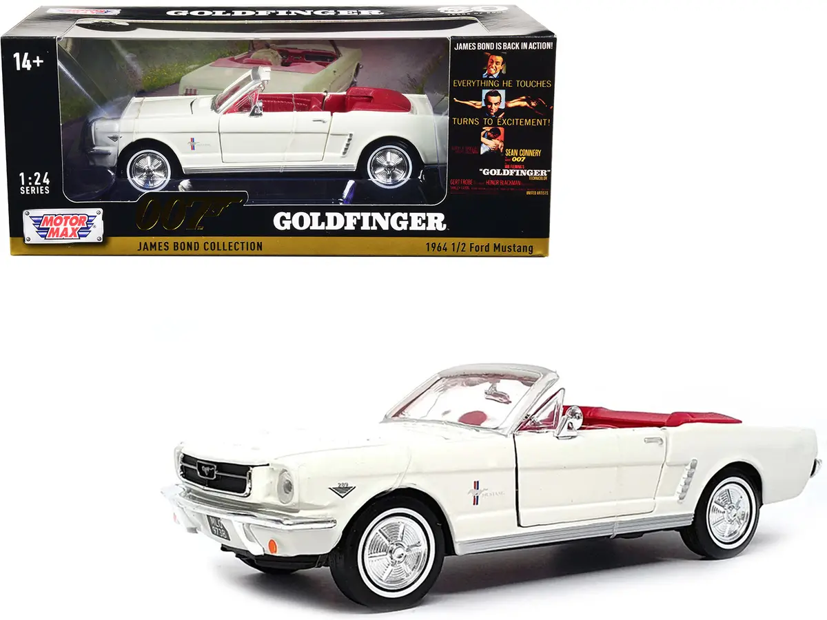 1964 1/2 Ford Mustang Convertible White With Red Interior James Bond 007 "Goldfinger" (1964) Movie "James Bond Collection" Series 1/24 Diecast Model Car By Motormax 1
