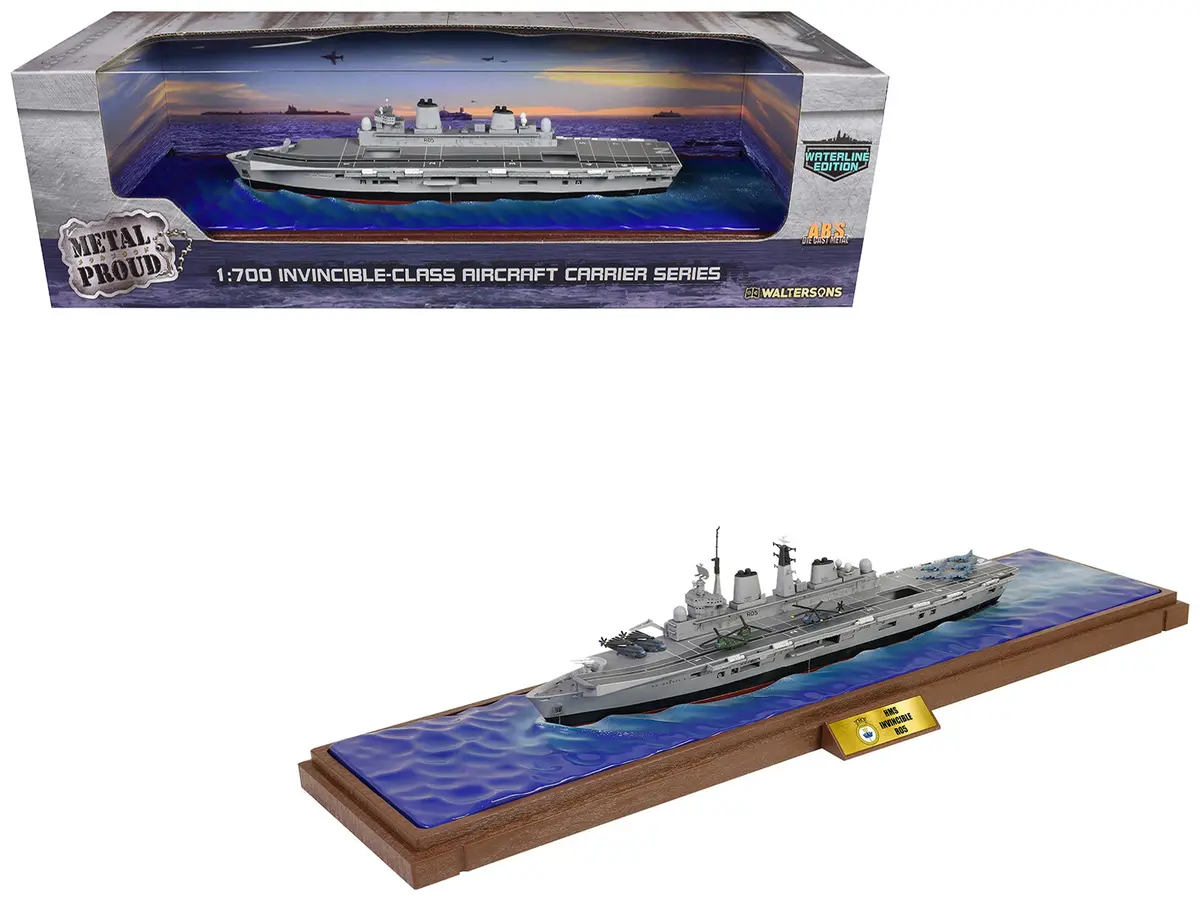 British Hms Invincible (R05) Aircraft Carrier Waterline Edition "Falklands War" (1982) British Royal Navy "Battleship" Series 1/700 Diecast Model By Metal Proud 1
