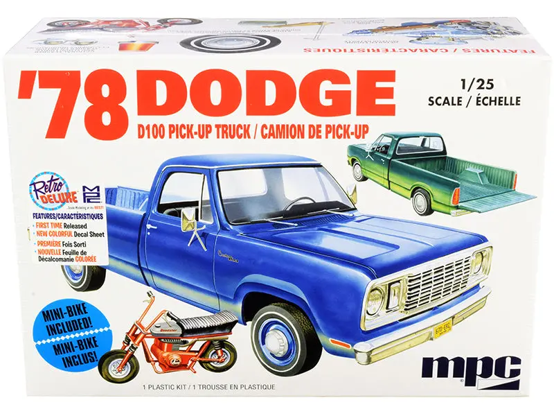 1978 Dodge D100 Pickup Truck With Mini Bike Plastic Model Kit (Skill Level 2) 1/25 Scale Model By Mpc 1