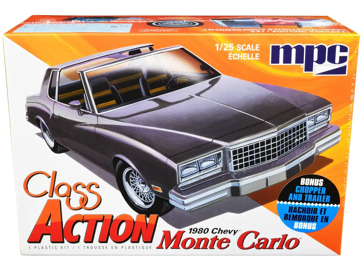 1980 Chevrolet Monte Carlo "Class Action" With Motorcycle And Trailer Plastic Model Kit (Skill Level 2) 1/25 Scale Model Car By Mpc 1