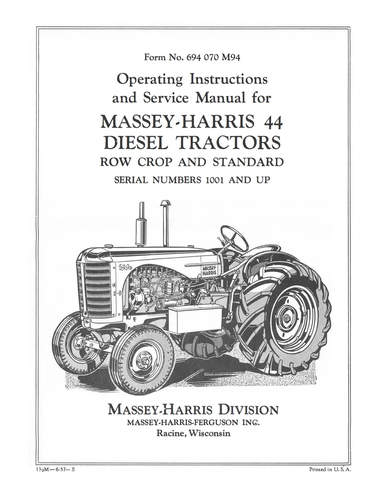 Massey-Harris 44 Diesel Tractors Operating Instructions And Service Manual 1