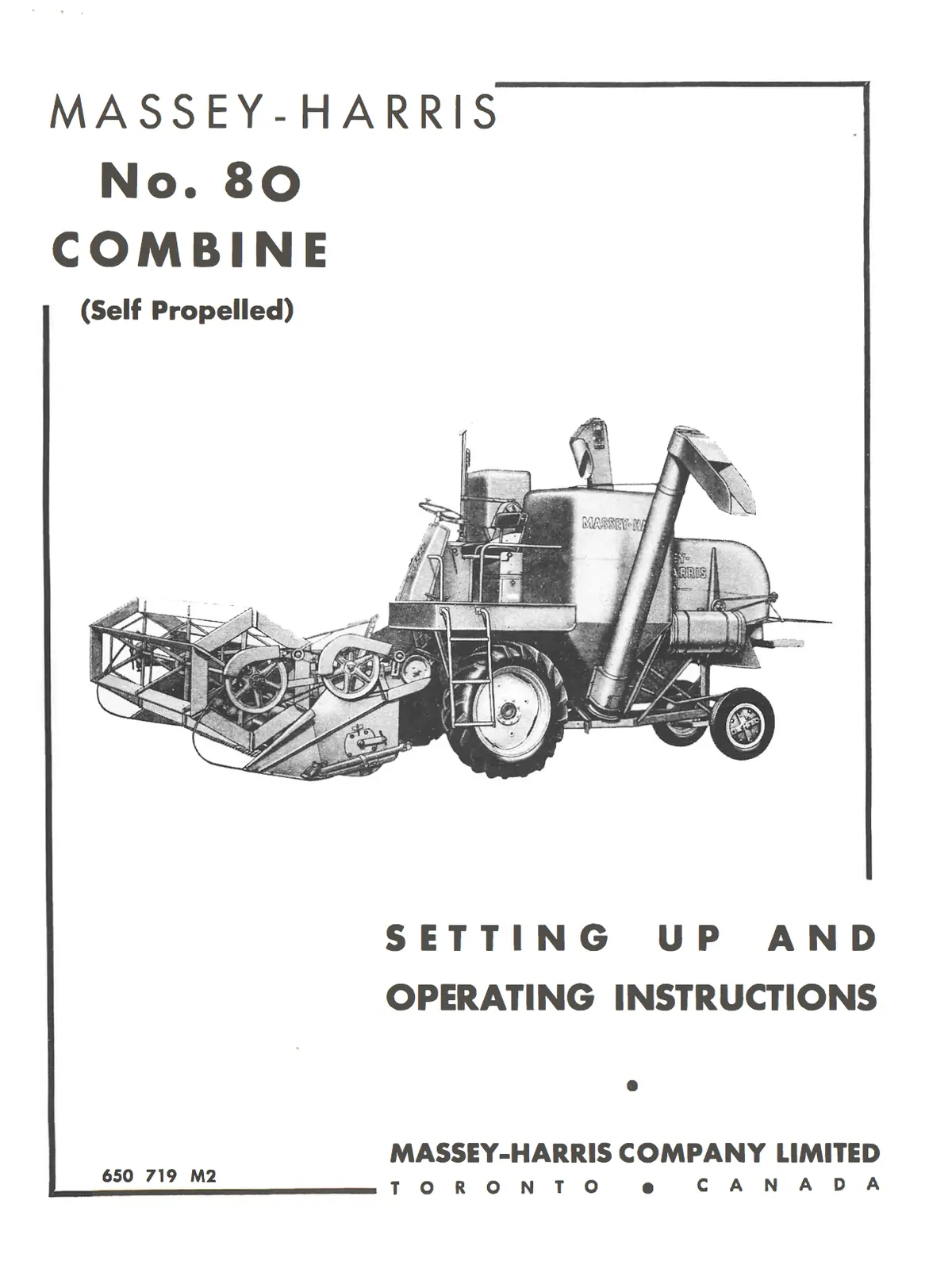 Massey-Harris No. 80 Combine Operator's Manual 1
