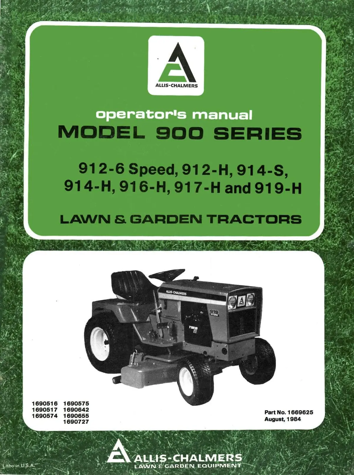Allis Chalmers Model 900 Series Lawn & Garden Tractors Operator's Manual 1