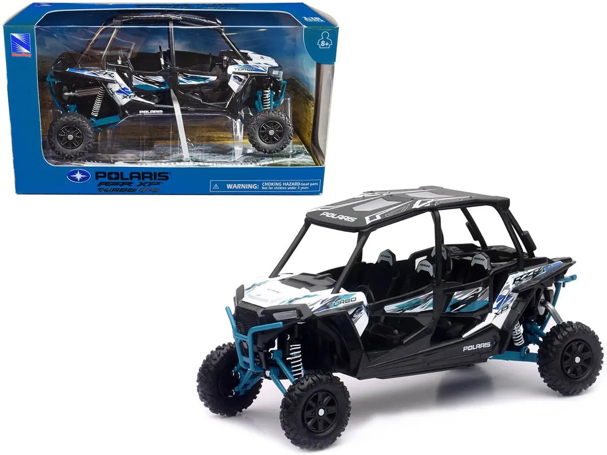 Polaris Rzr Xp 4 Turbo Eps Sport Utv Matte White Lightning With Graphics And Black Top 1/18 Diecast Model By New Ray 1