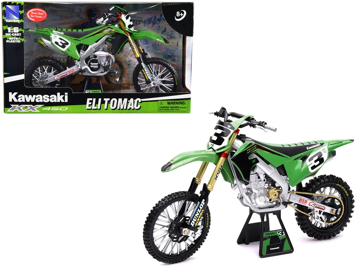 Kawasaki Kx 450F Dirt Bike Motorcycle #3 Eli Tomac Green And Black "Kawasaki Racing Team" 1/6 Diecast Model By New Ray 1