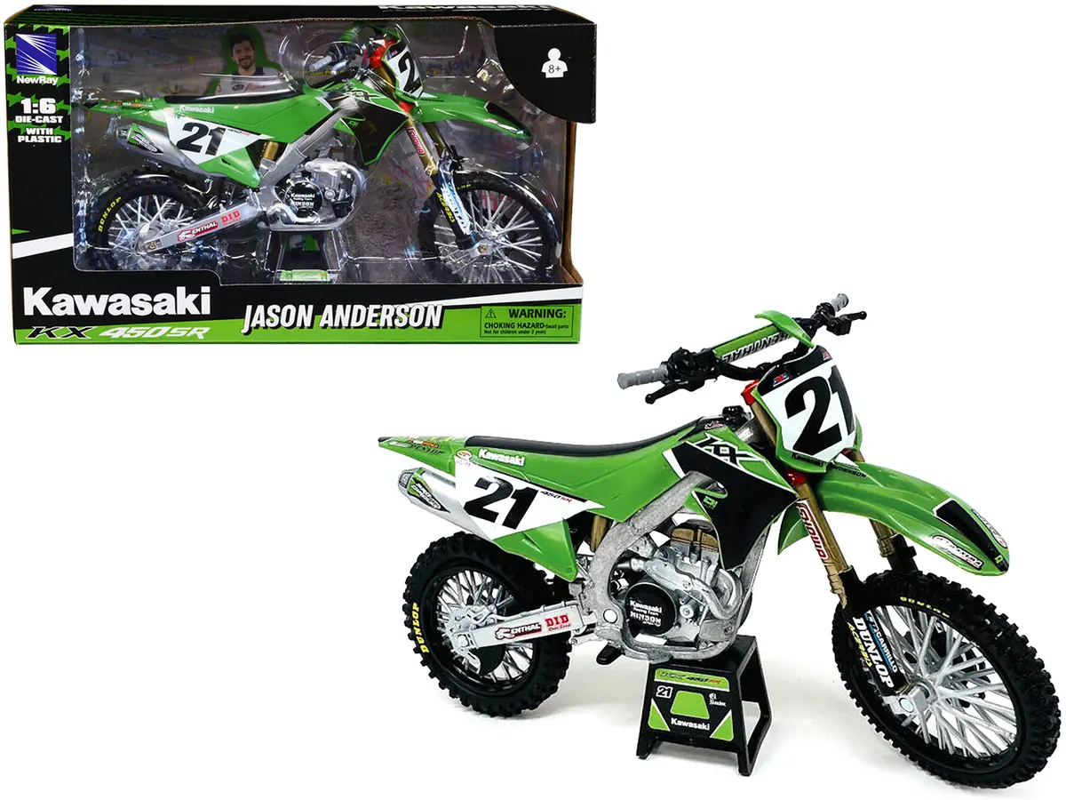 Kawasaki Kx450sr Dirt Bike Motorcycle #21 Jason Anderson Green And Black "Kawasaki Racing Team" 1/6 Model By New Ray 1