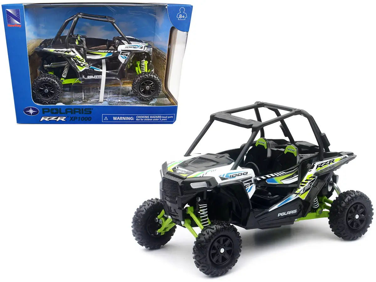 Polaris Rzr Xp 1000 Dune Buggy White Lightning And Bright Green 1/18 Diecast Model By New Ray 1