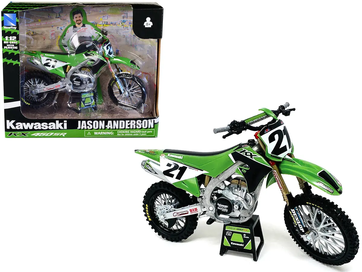 Kawasaki Kx450sr Dirt Bike Motorcycle #21 Jason Anderson Green And Black "Kawasaki Racing Team" 1/12 Model By New Ray 1