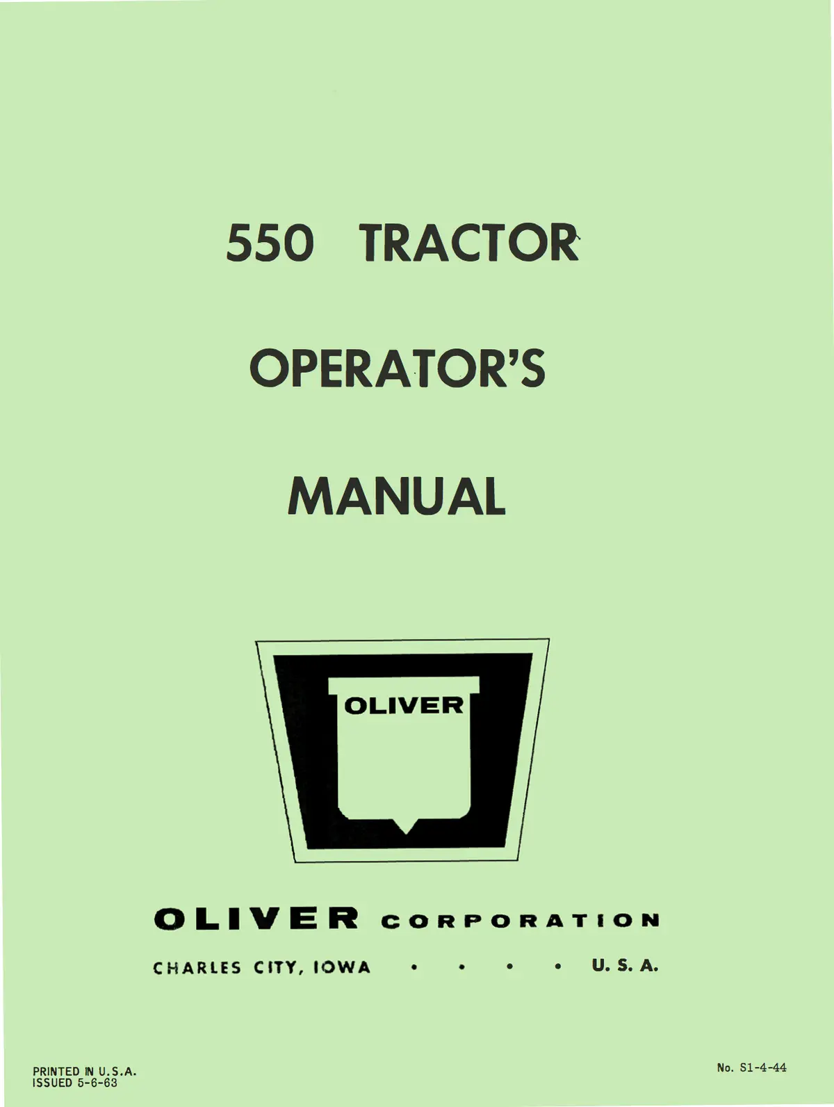Oliver 550 Tractor Operator's Manual 1