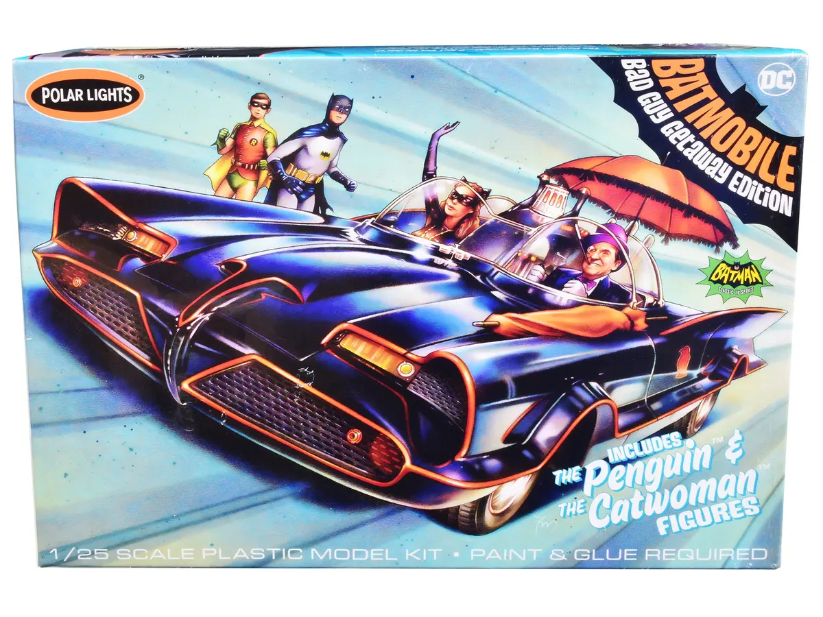 1966 Batmobile "Bad Guy Getaway Edition" With Penguin And Catwoman Figures "Batman" (1966-1968) Tv Series Plastic Model Kit (Skill Level 2) 1/25 Scale Model By Polar Lights 1