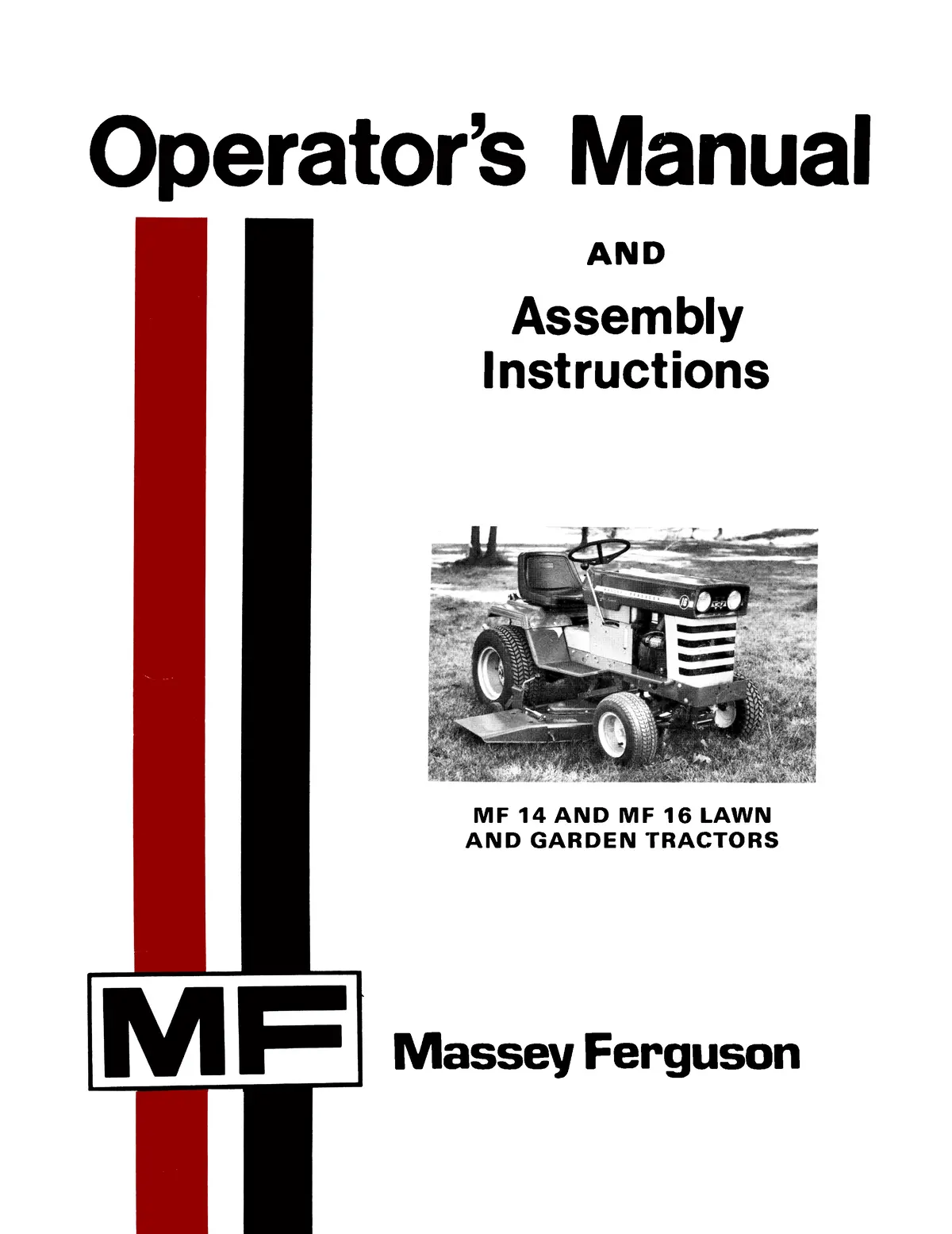 Massey Ferguson Mf 14 & Mf 16 Lawn And Garden Tractors Operator's Manual 1