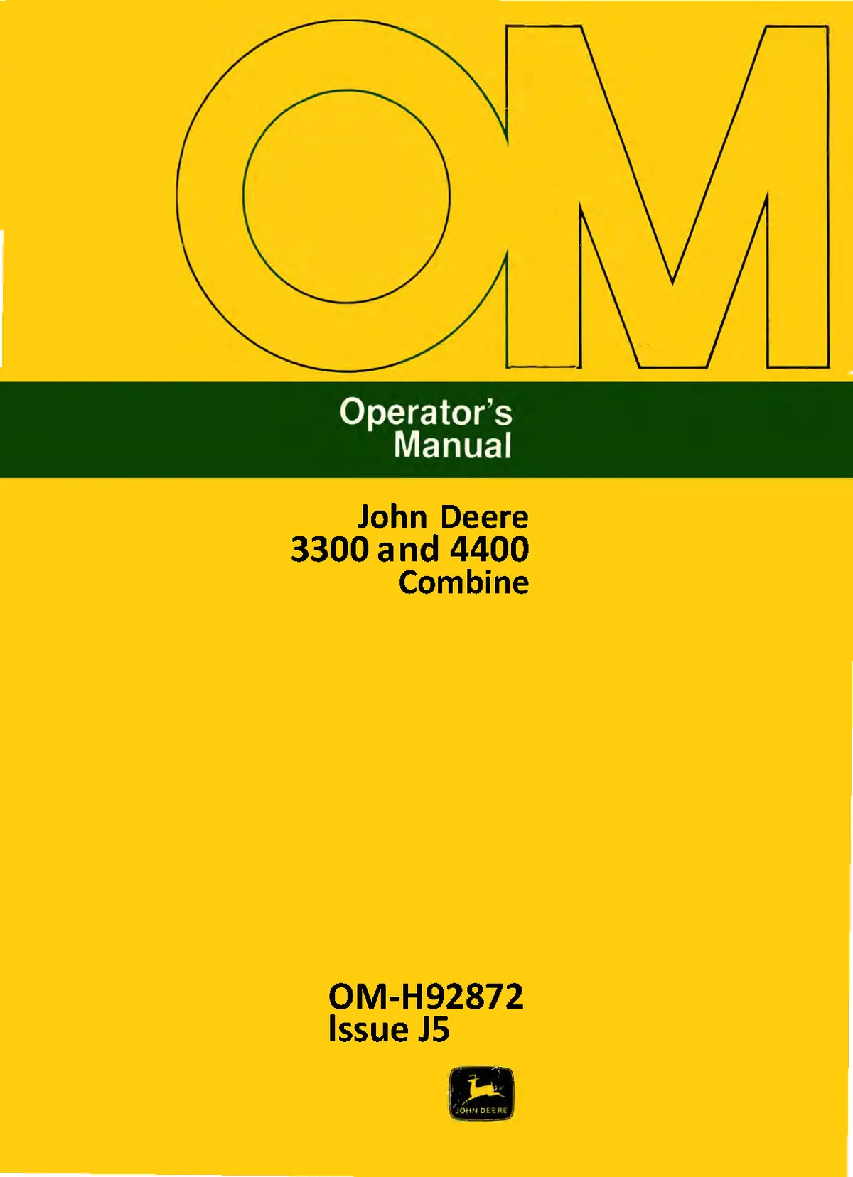 John Deere 3300 And 4400 Combine Operator's Manual 1