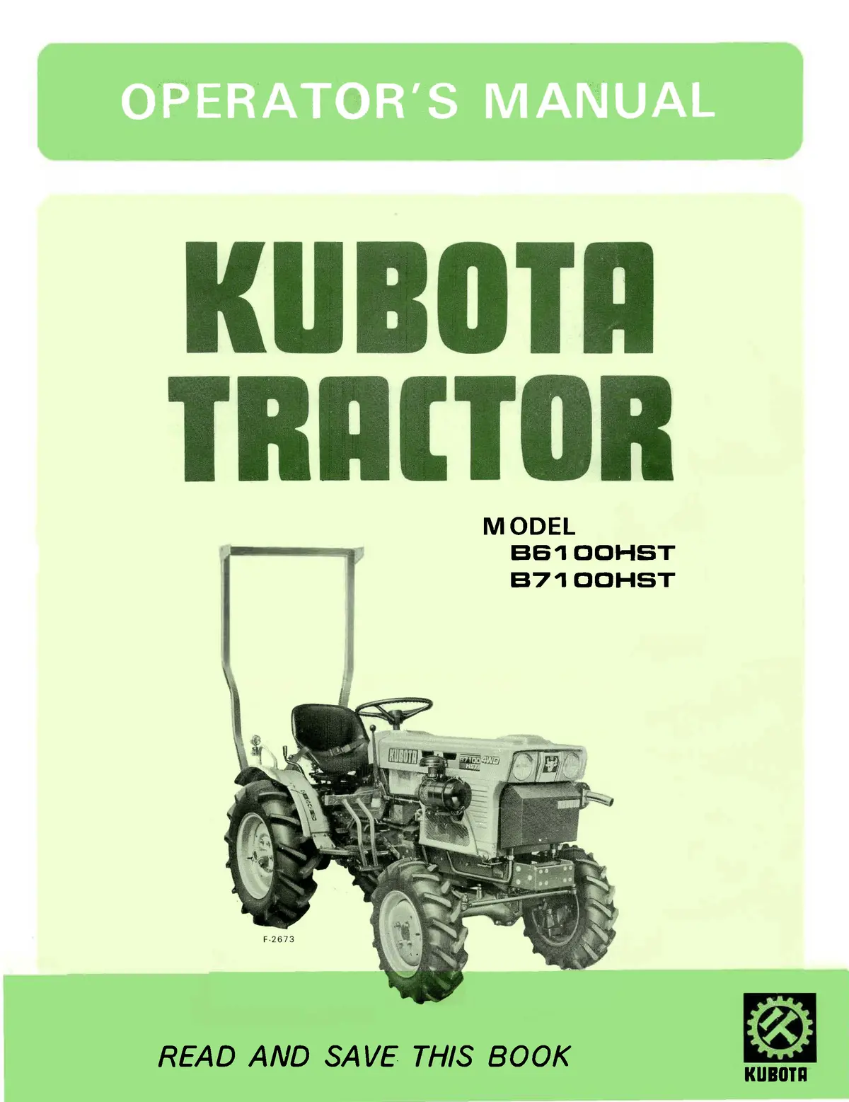 Kubota Tractor Model B6100hst And B7100hst Operator's Manual 1