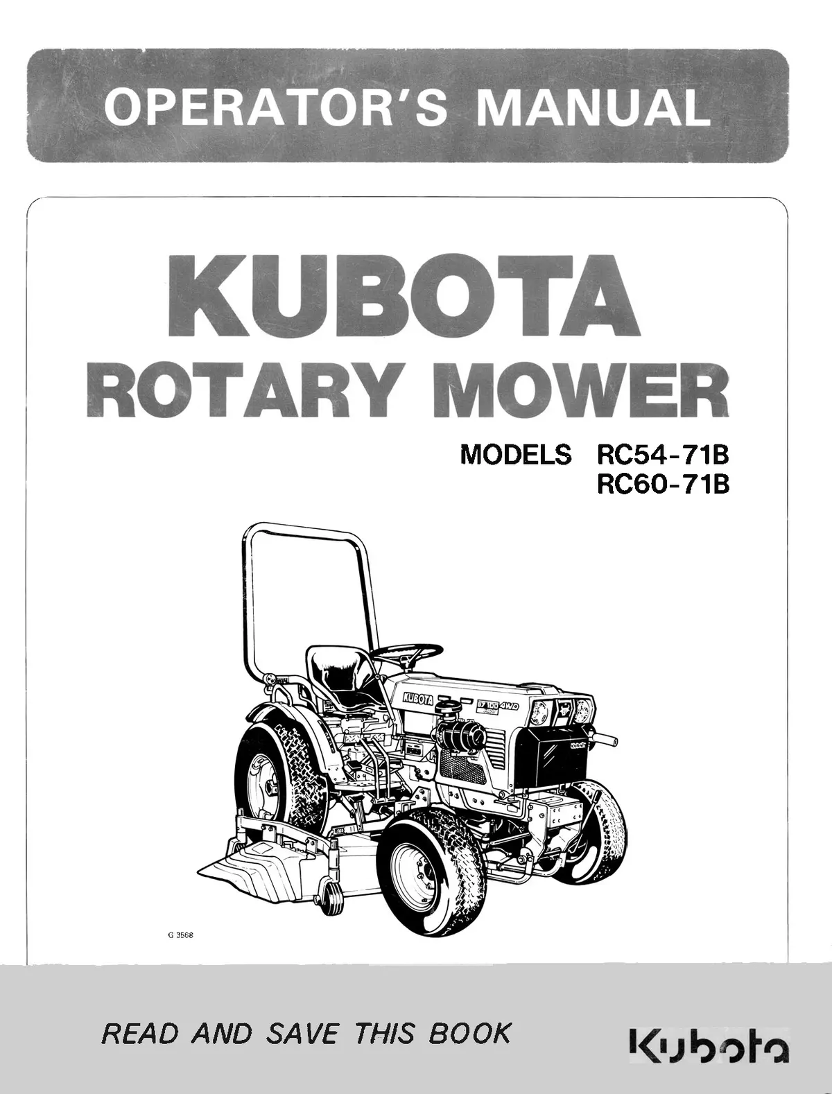 Kubota Rotary Mower Models Rc54-71B And Rc60-71B Operator's Manual 1