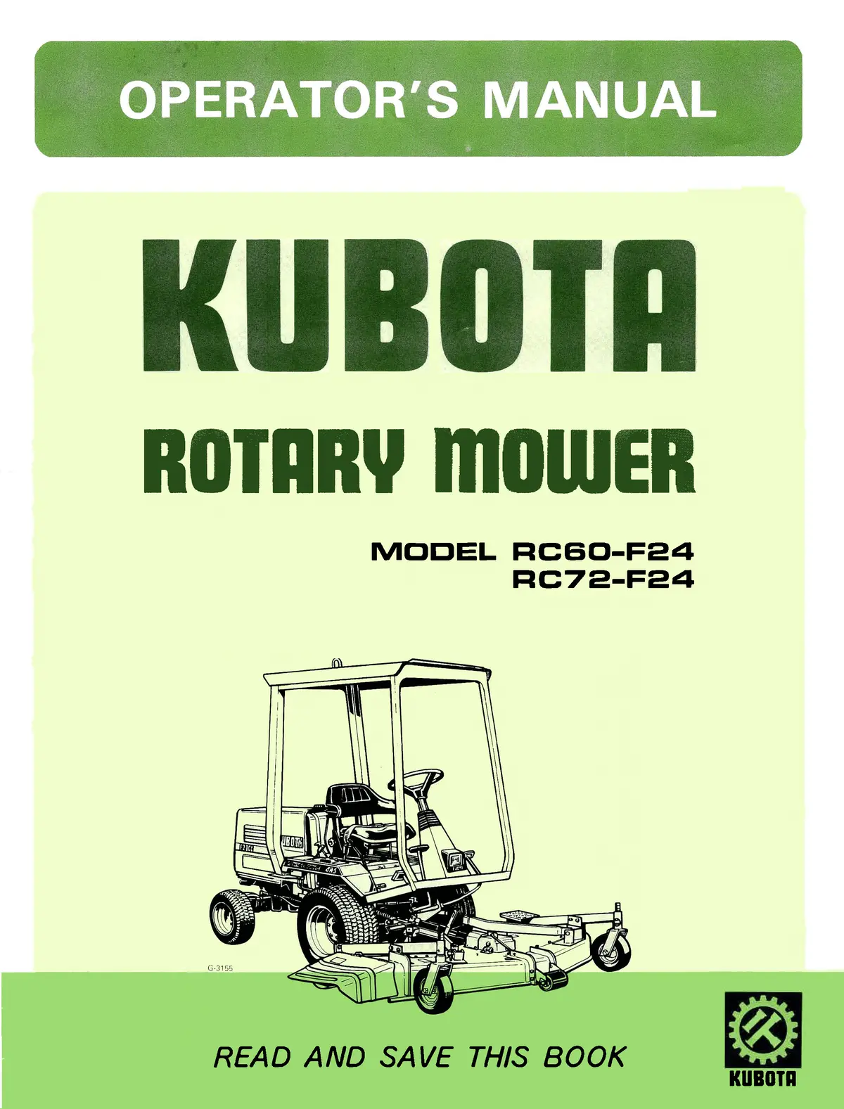 Kubota Rotary Mower Model Rc60-F24 And Rc72-F24 Operator's Manual 1