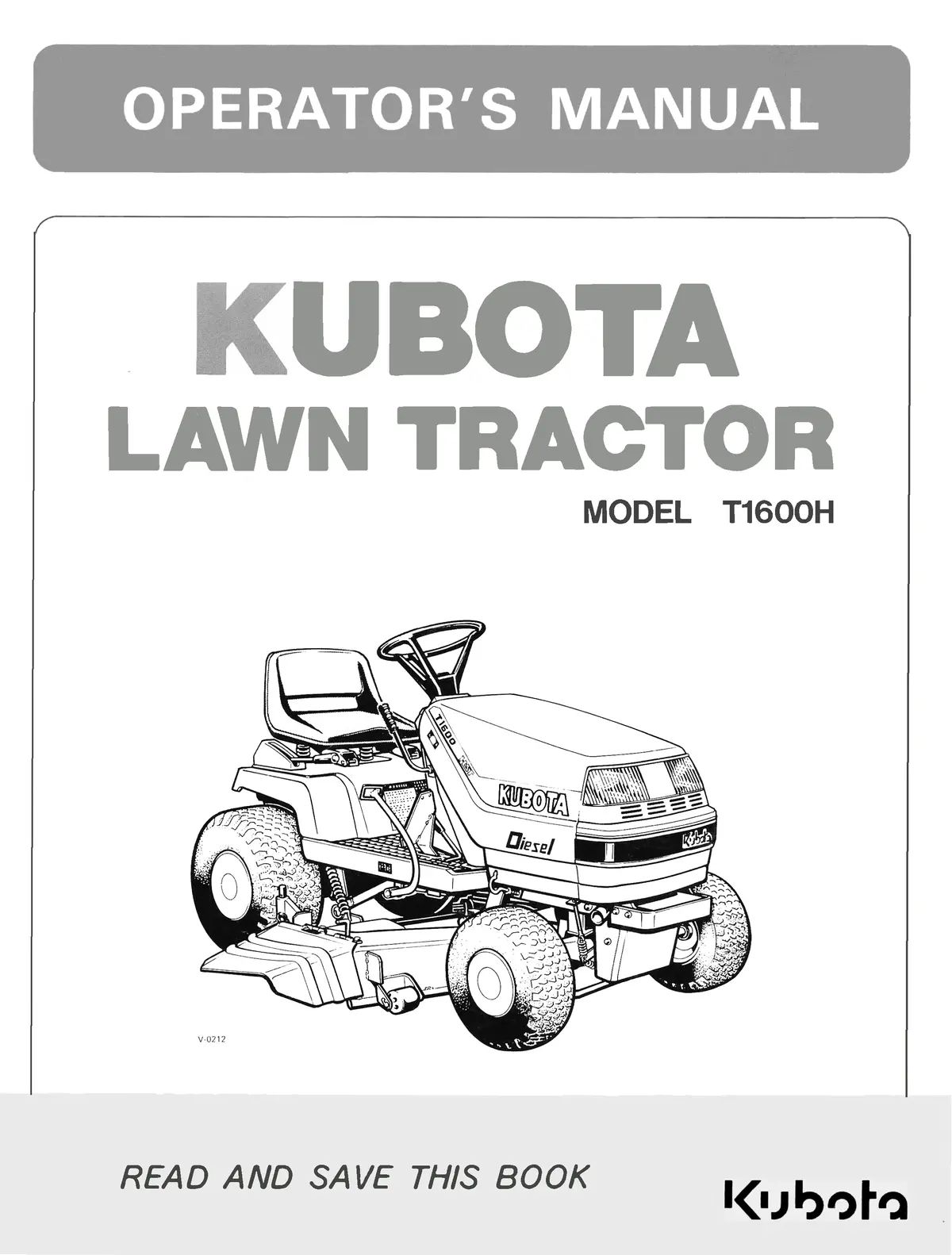 Kubota T1600h Lawn Tractor Operator's Manual 1