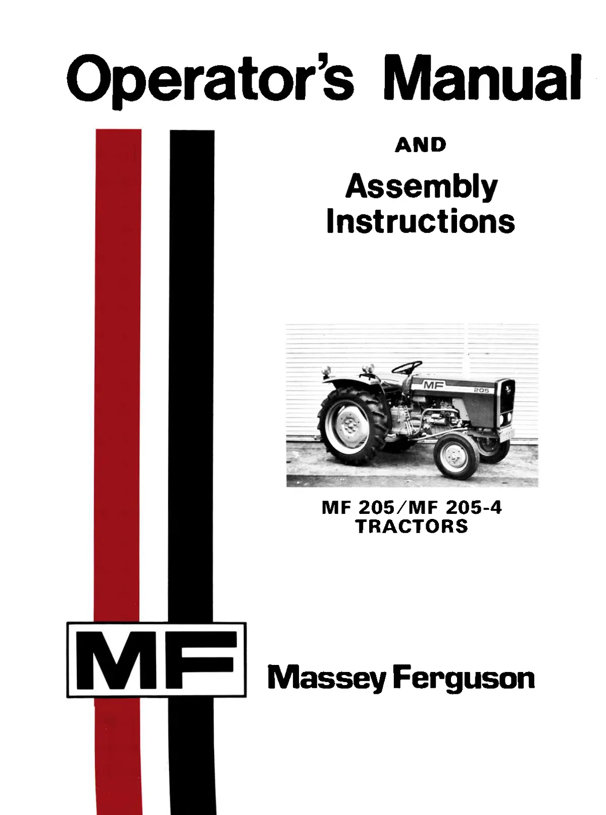 Massey Ferguson Mf 205 & 205-4 Tractors Operator's Manual 1