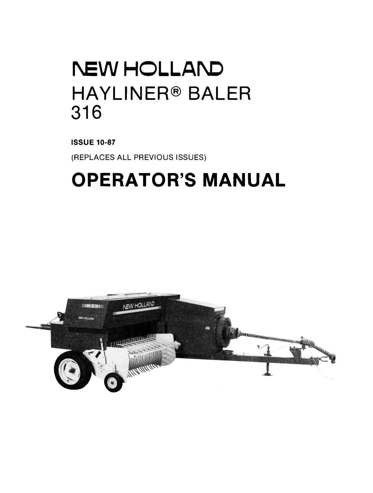 New Holland Hayliner 316 Baler Operator's Manual 1