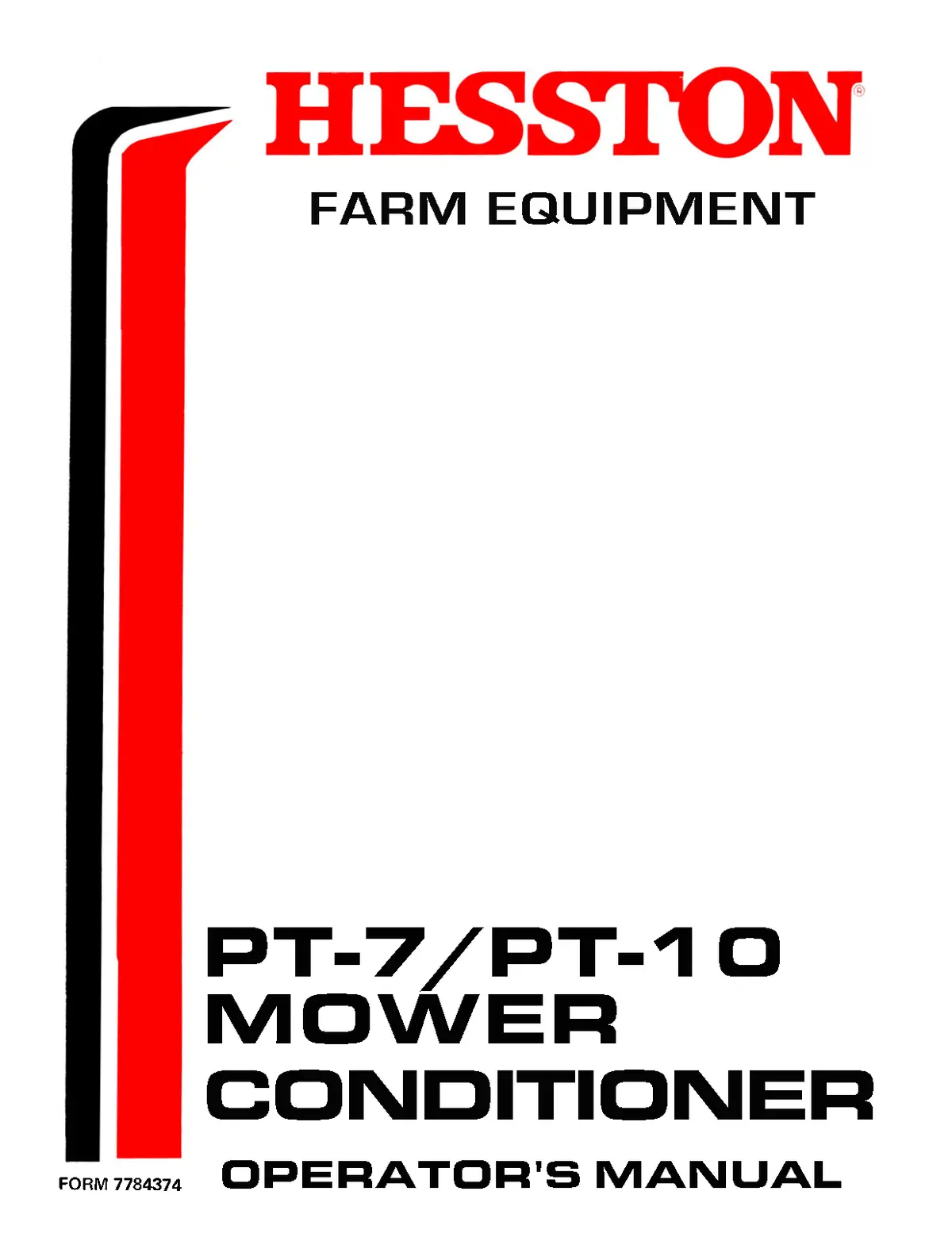 Hesston Pt-7 / Pt-10 Mower Conditioner Operator’S Manual 1