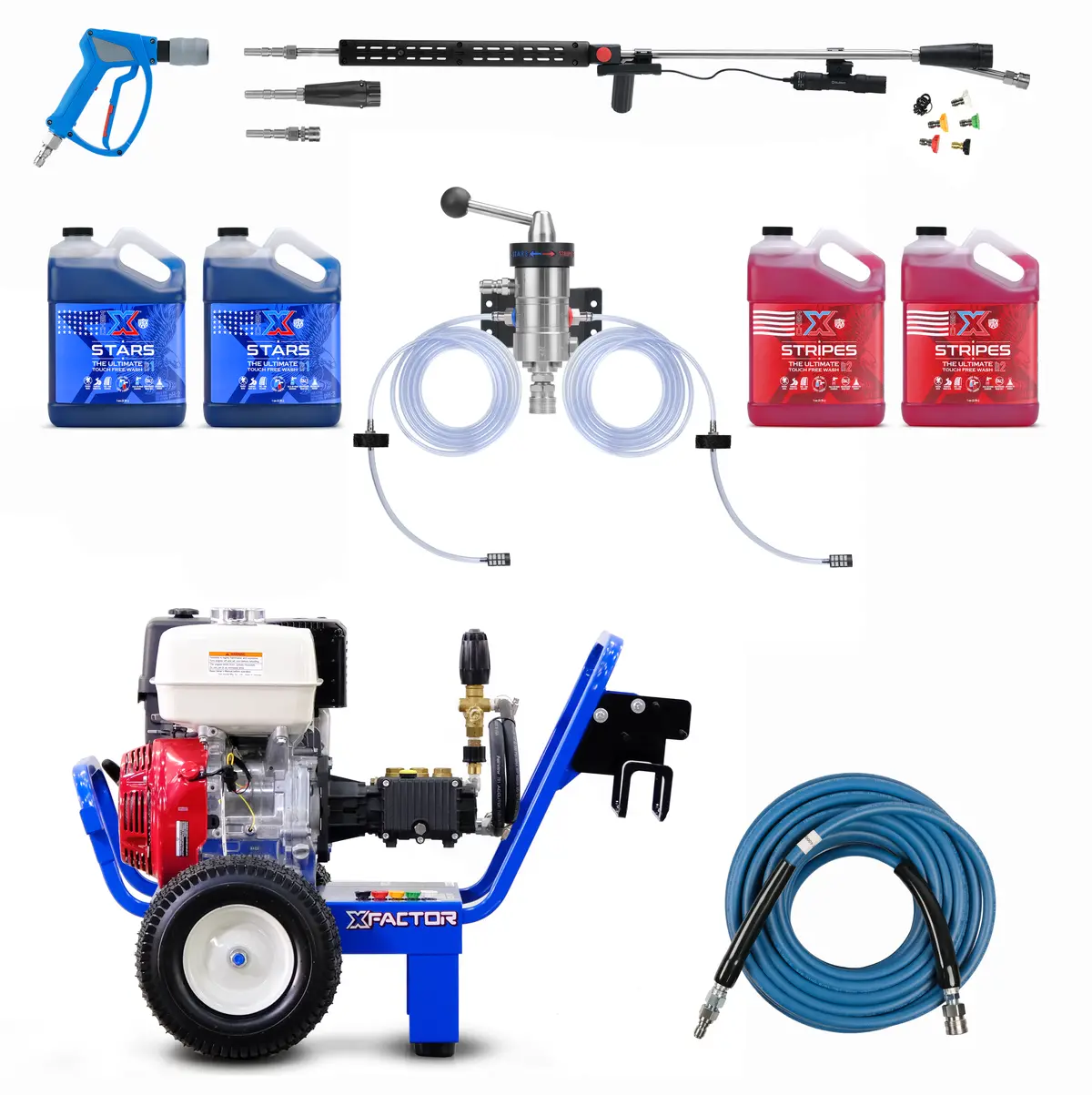 X Factor Complete Wash Bay System: Mission Ready Portable Gas Power Washer - Freedom Foamer Touch Free Kit 4Gpm @ 4,000Psi 1