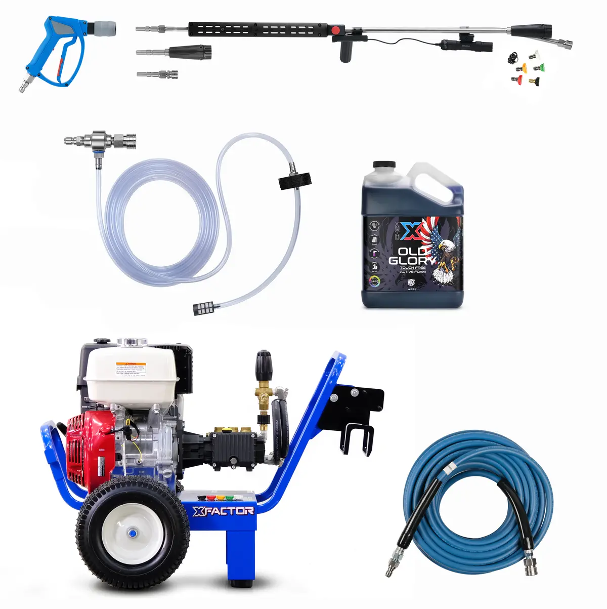 X Factor Complete Wash Bay System: Tactical Strike Portable Gas Power Washer - Freedom Foamer Touch Free Kit 4Gpm @ 4,000Psi 1