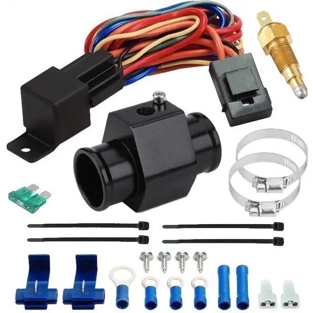 Radiator Hose Adapter Electric Fan Ground Temp Switch Sensor Wiring Kit 1