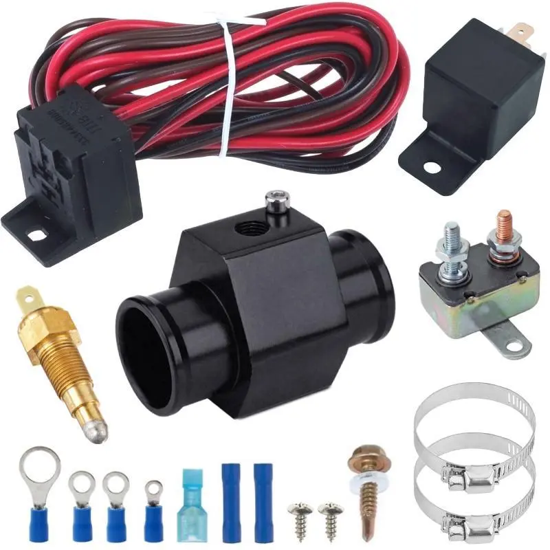 Radiator Hose Adapter Electric Fan Temperature Ground Switch Wiring Kit 1
