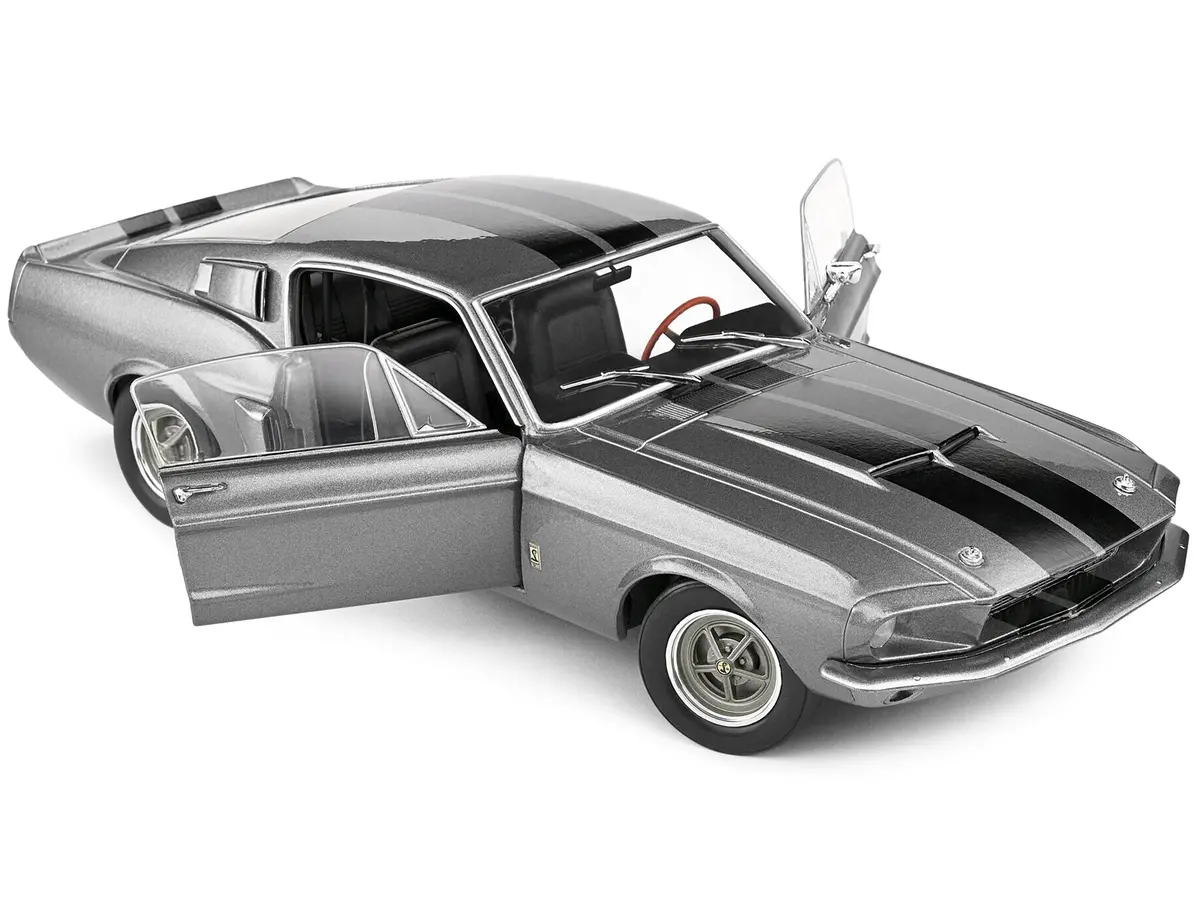 1967 Shelby Gt500 Gray Metallic With Black Stripes 1/18 Diecast Model Car By Solido 2