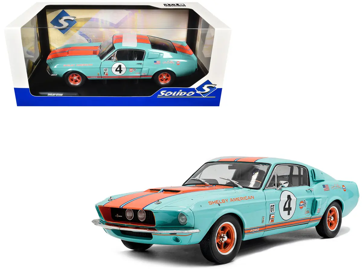 1967 Shelby Gt500 #4 "Gulf Racing Tribute" Light Blue With Orange Stripes 1/18 Diecast Model Car By Solido 1