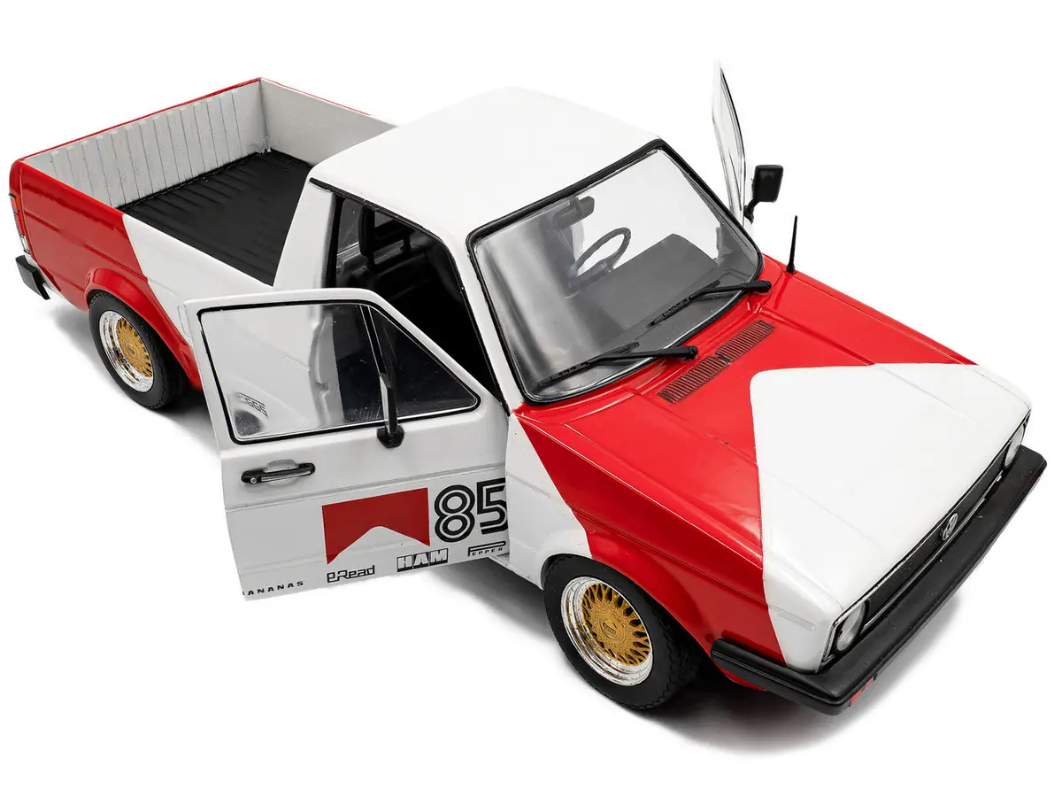 1983 Volkswagen Caddy Mk 1 Pickup Truck "Red Cowboy Racing Tribute" White And Red 1/18 Diecast Model By Solido 2